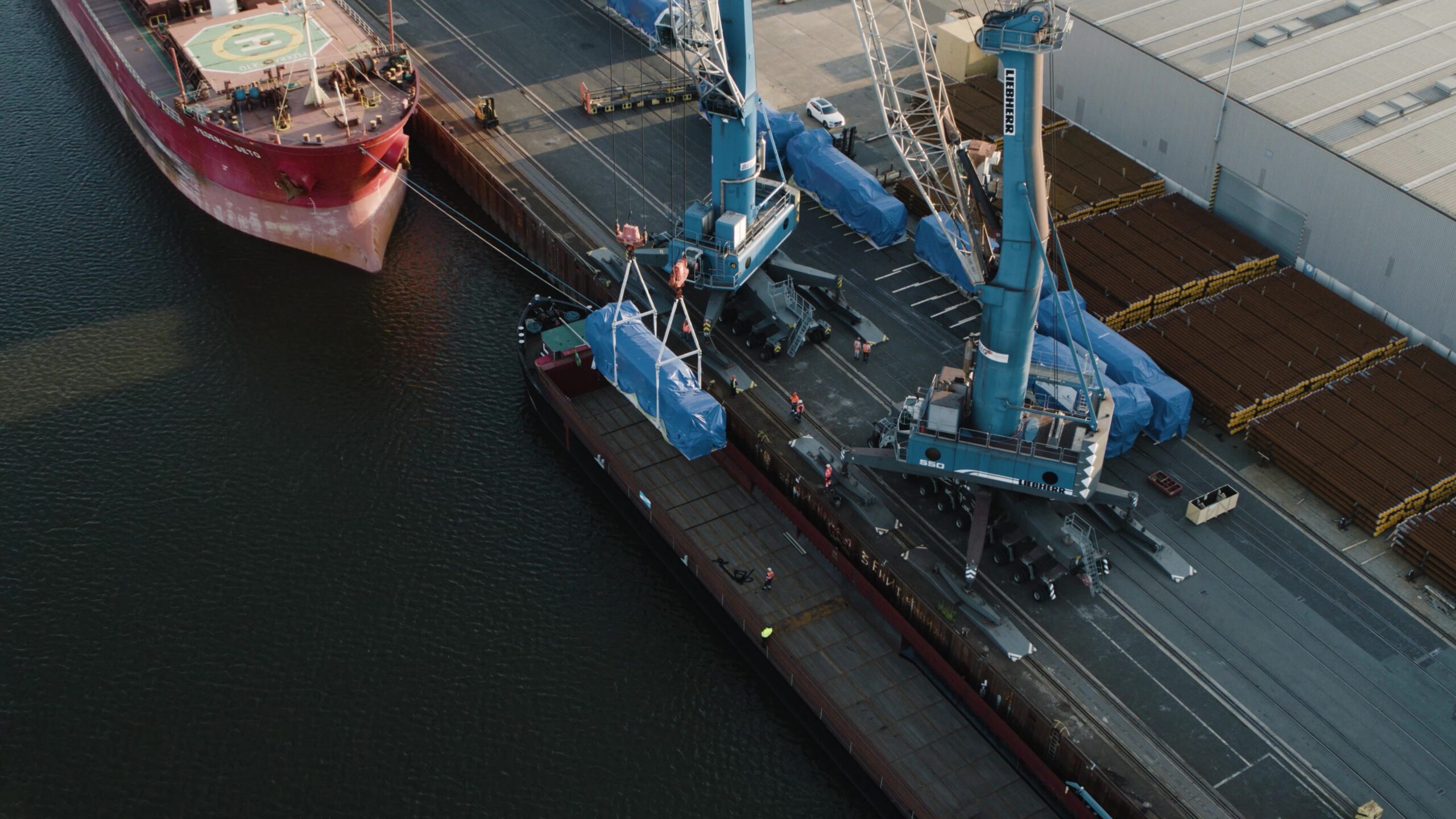 multimodal genset delivery, transloading ship to barge